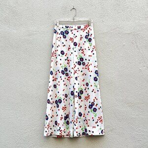Vintage 70's Women's White Flower Power Polyester Palazzo Pants Small
